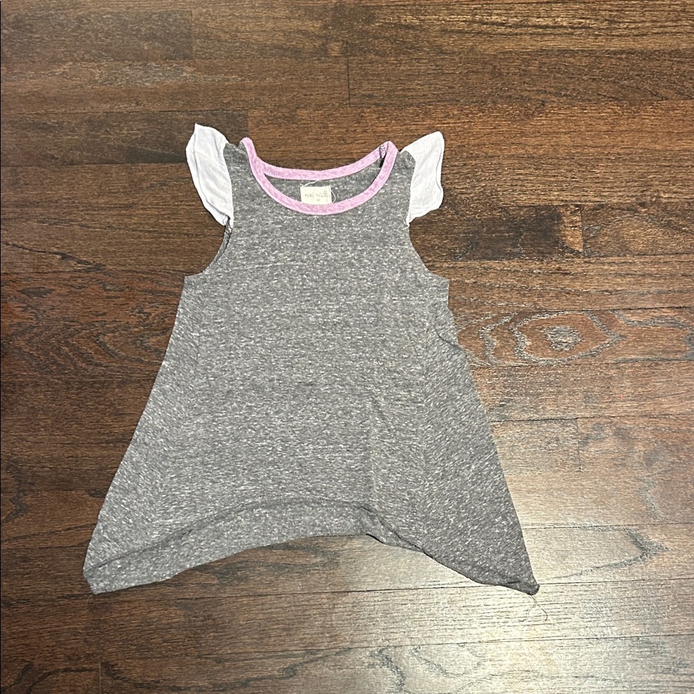Miki Miette Girls Gray Flutter Sleeve Tank with Purple Trim Size 4